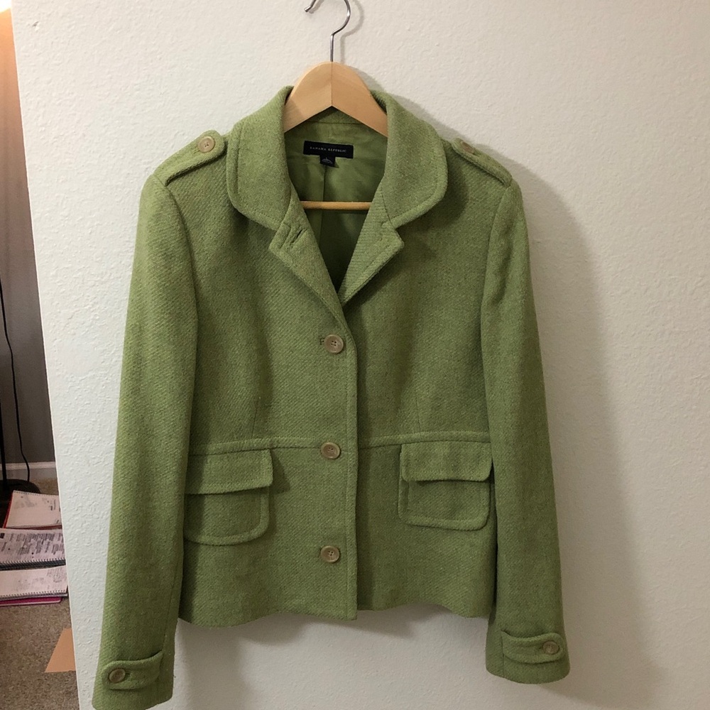 Banana Republic Green Wool Blend Tailored Blazer - Size Large Daria Twee
